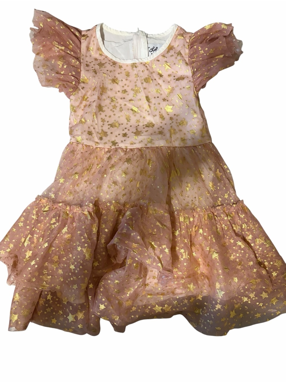 lola Pink Dress with Gold Star Overlay